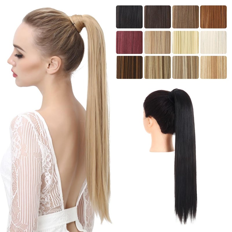SARLA Ponytail Hair Extension Wrap Around Long Straight 24 Inch Synthetic Hairpiece for Women Jet Black - Image 1